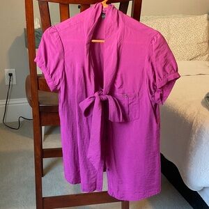 Vibrant Pink Button Up With Tie-Front Blouse